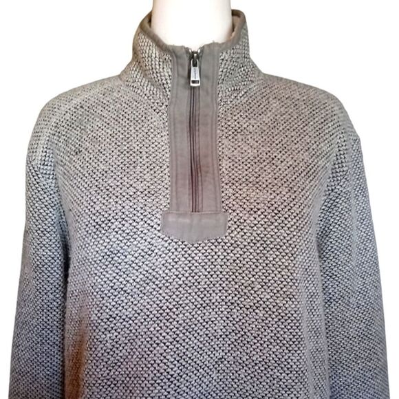 Orvis Light Gray Brighton Jacquard Knit 1/4 Zip Sherpa Lined Jacket Size Medium - Picture 3 of 10